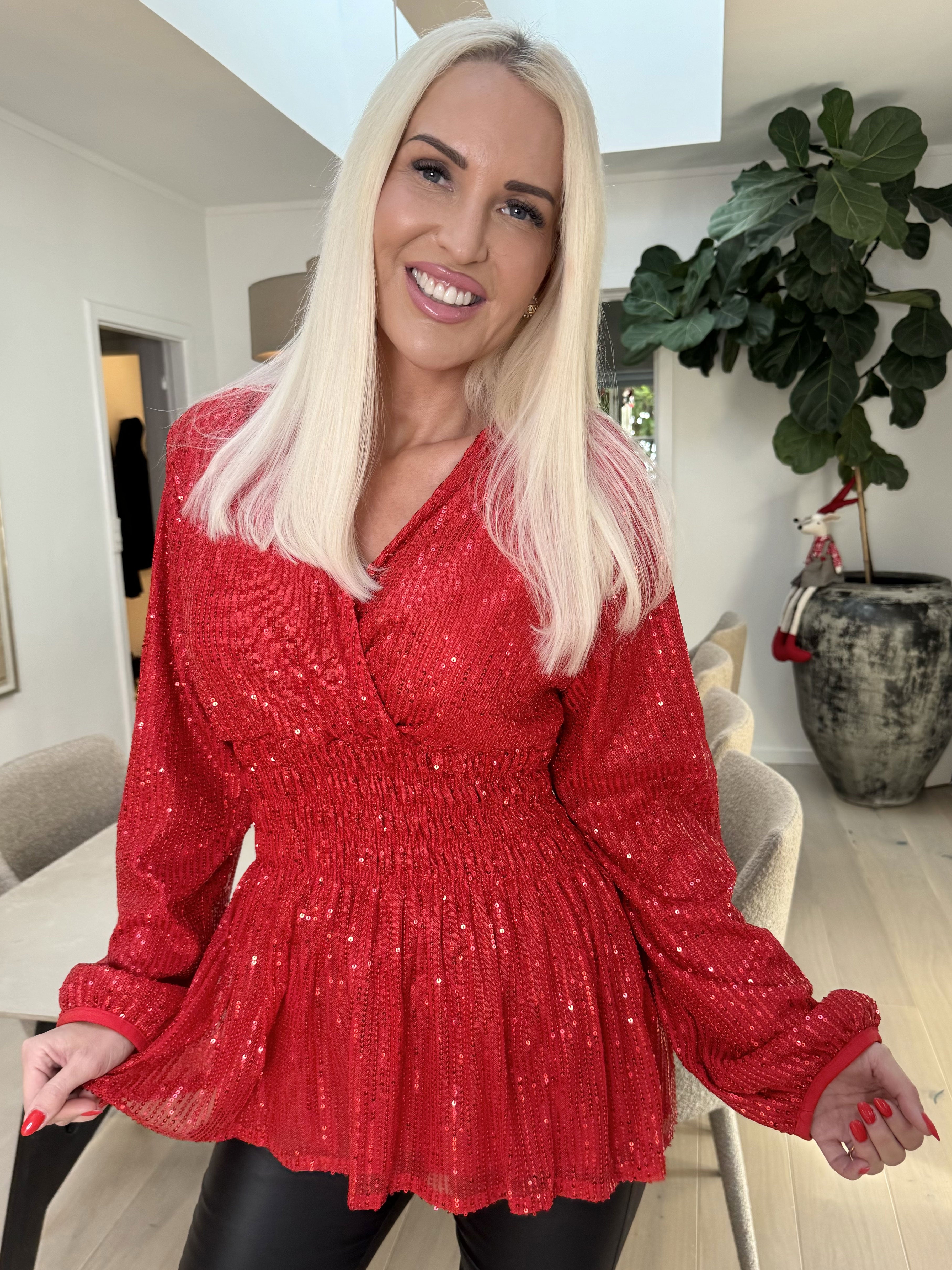 Pams Glitter Shirt L/S - Bluse med pailletter og lange ærmer